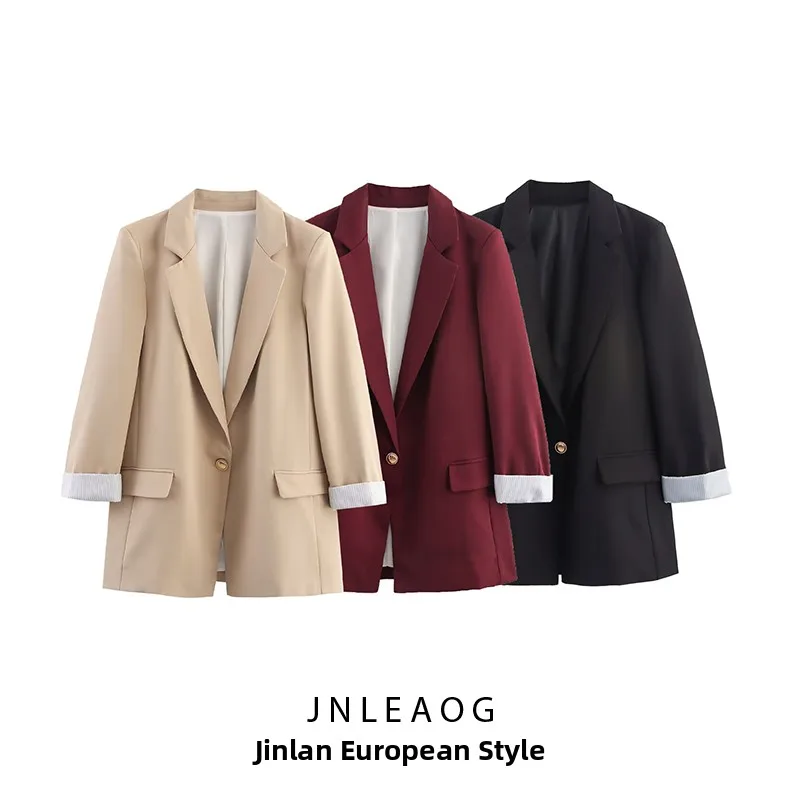 JNLEAOG Faionable bedrukt manchetpak Jaet Dames Busin Wear Veelzijdige lange Sve polyester jas voor de herfst