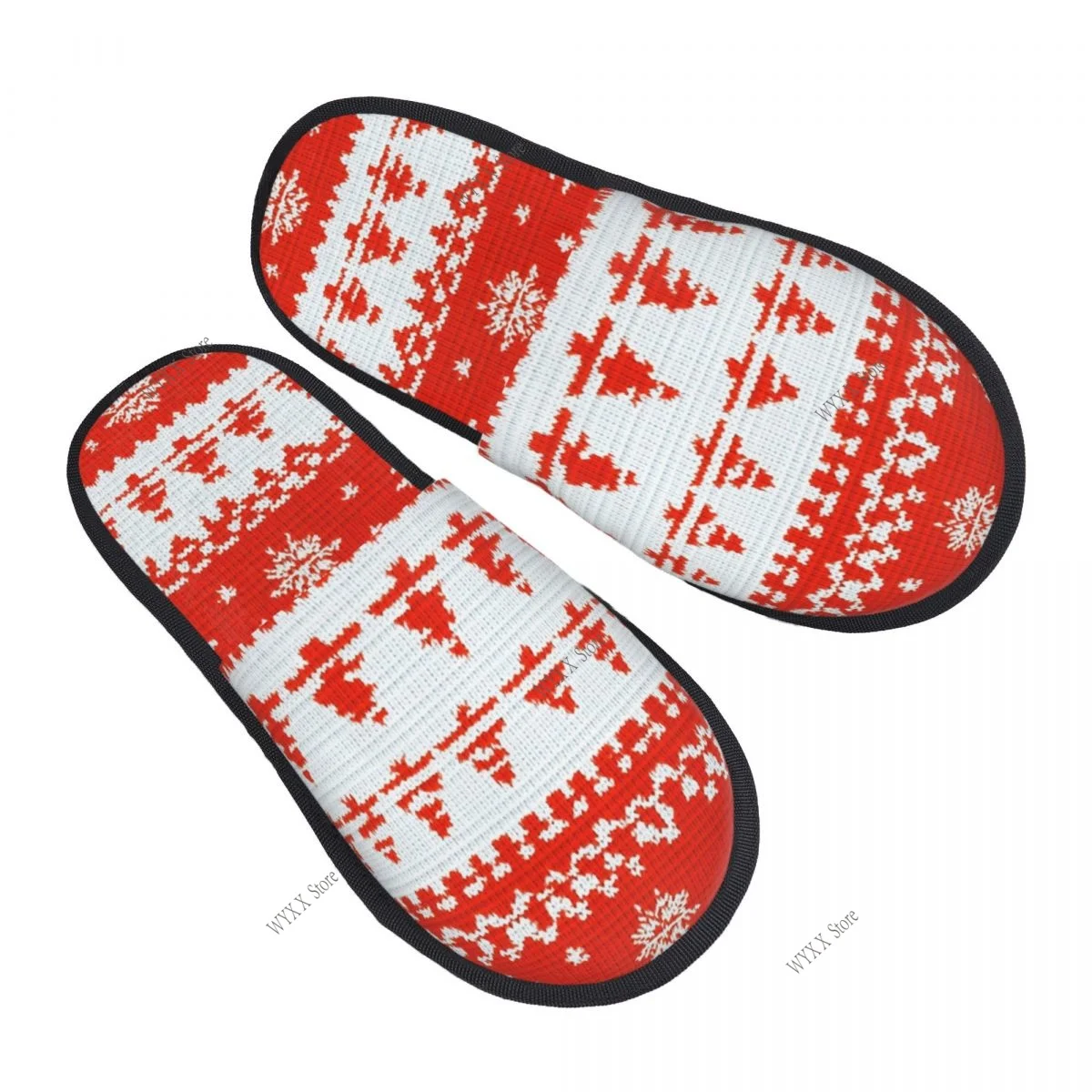 Zapatillas de interior de felpa para hombre y mujer, copos de nieve rojos y blancos con zapatos cálidos y suaves, calzado para el hogar, Otoño e Invierno