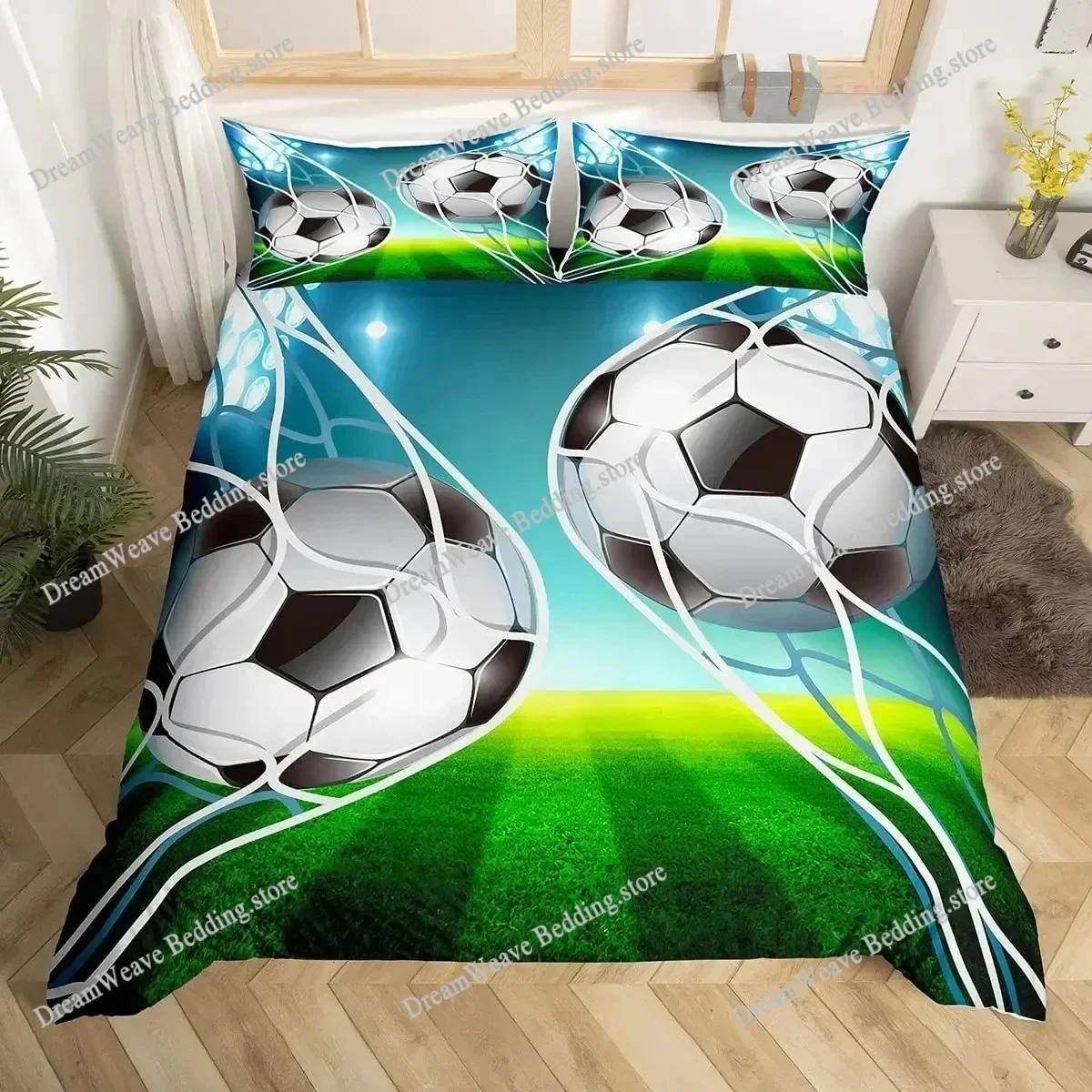 3D Print Soccer Duvet Cover Set King Queen Full Size Football Polyester Comforter Cover for Kids Teens Polyester Bedding Set9639