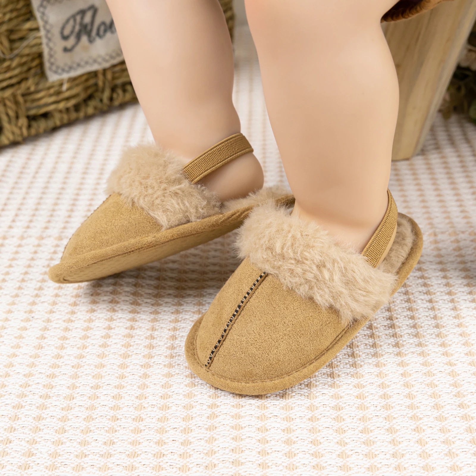 Winter Warm Baby Girls Plush Sandals Slippers Cute Patchwork Princess Non-Slip Flats Walking Floor Shoes for Newborn Infant