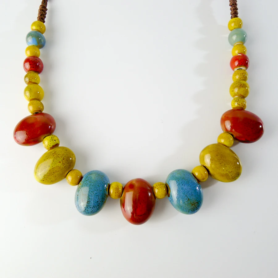 Long Rope Colorful Ceramic beads pendant Necklaces Handmade DIY fashion Necklace for women #EY202