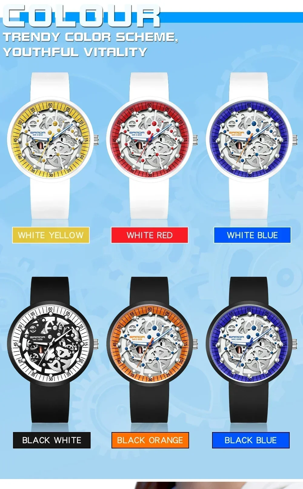 Sanda Fashion Trend Reloj electrónico Silicona Cool Hollow Reloj desmontable Reloj impermeable para hombres y mujeres