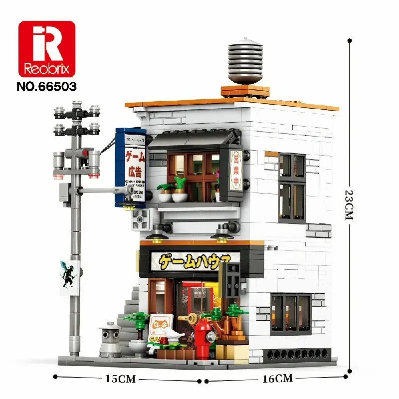 984 pçs vista de rua izakaya loja casa edifícios conjuntos cidade loja arquitetura bloco de construção modular montagem modelo kit presente natal
