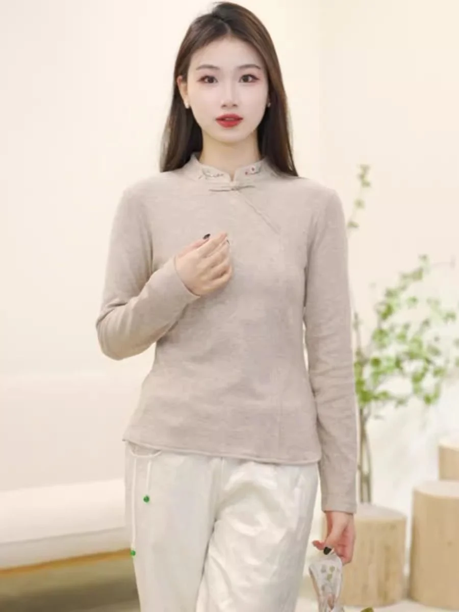 

Женская базовая футболка с высоким воротником, осенне-зимняя, модная, в стиле ретро, из полиэстера, с длинным рукавом