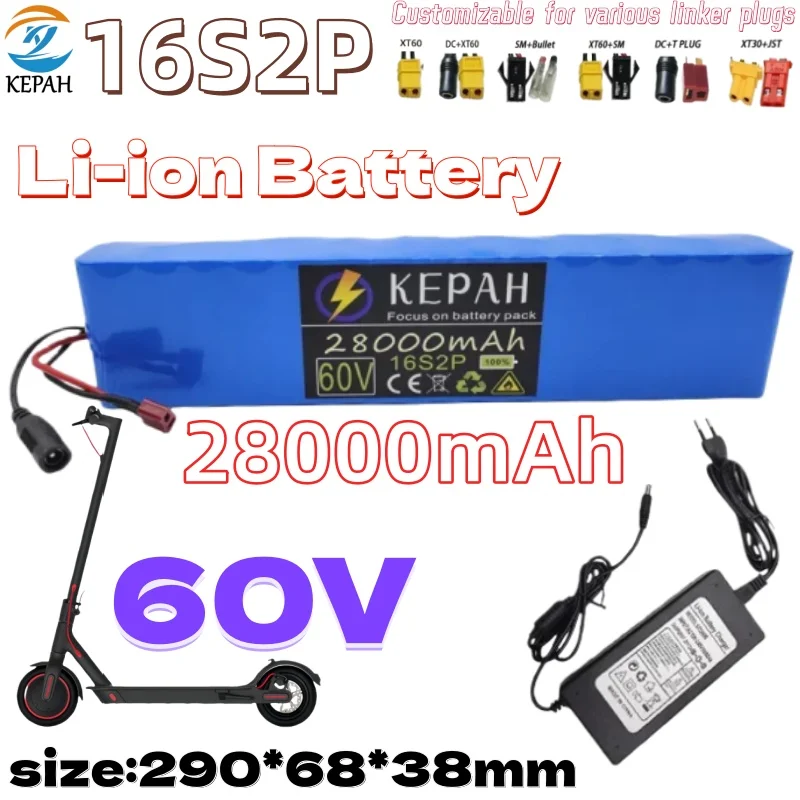 

Premium 60V 67.2V 28Ah 28000mAh 16S2P 18650 Lithium Ion Battery Pack with Built-in BMS for Ebike Electric Bicycle Scooter
