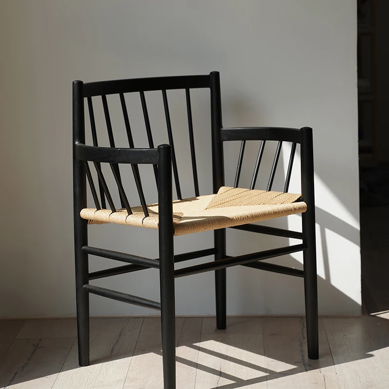 

household retro rope weaving dining table and chair with armrest backrest new Chinese leisure chair household paper rope weaving