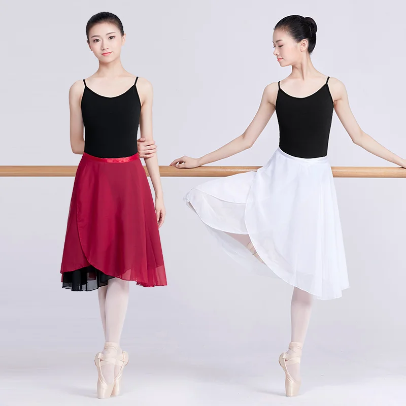 Woman Balle Skirts Dance Wrap Skirt Chiffon Ballet Long Skirt 2 Layers Dance Tutu Dress Dance Costumes Adults Dancewear