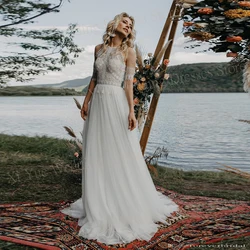 2025 encantador uma linha vestidos de casamento feminino halter pescoço vestidos de noiva clássico rendas apliques botão personalizado vestidos femininos