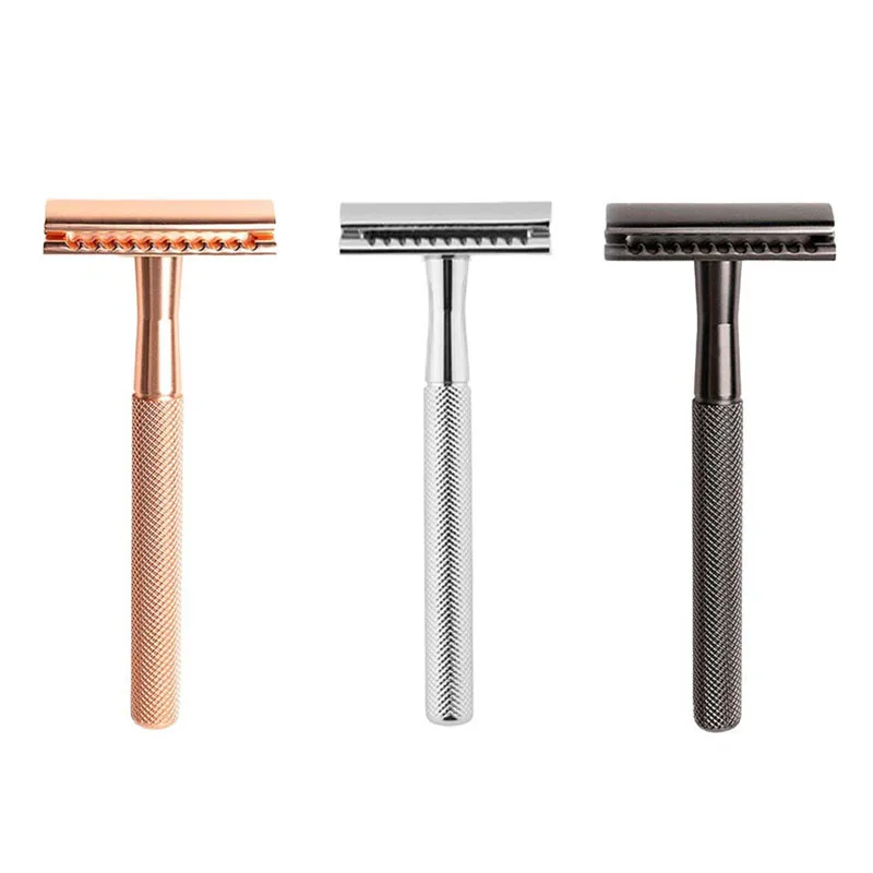 Reusable Classic Metal Manual Rose Gold Safety Razor For Men&Women Double Edge Shaving Razor With 10 Shaving Blades