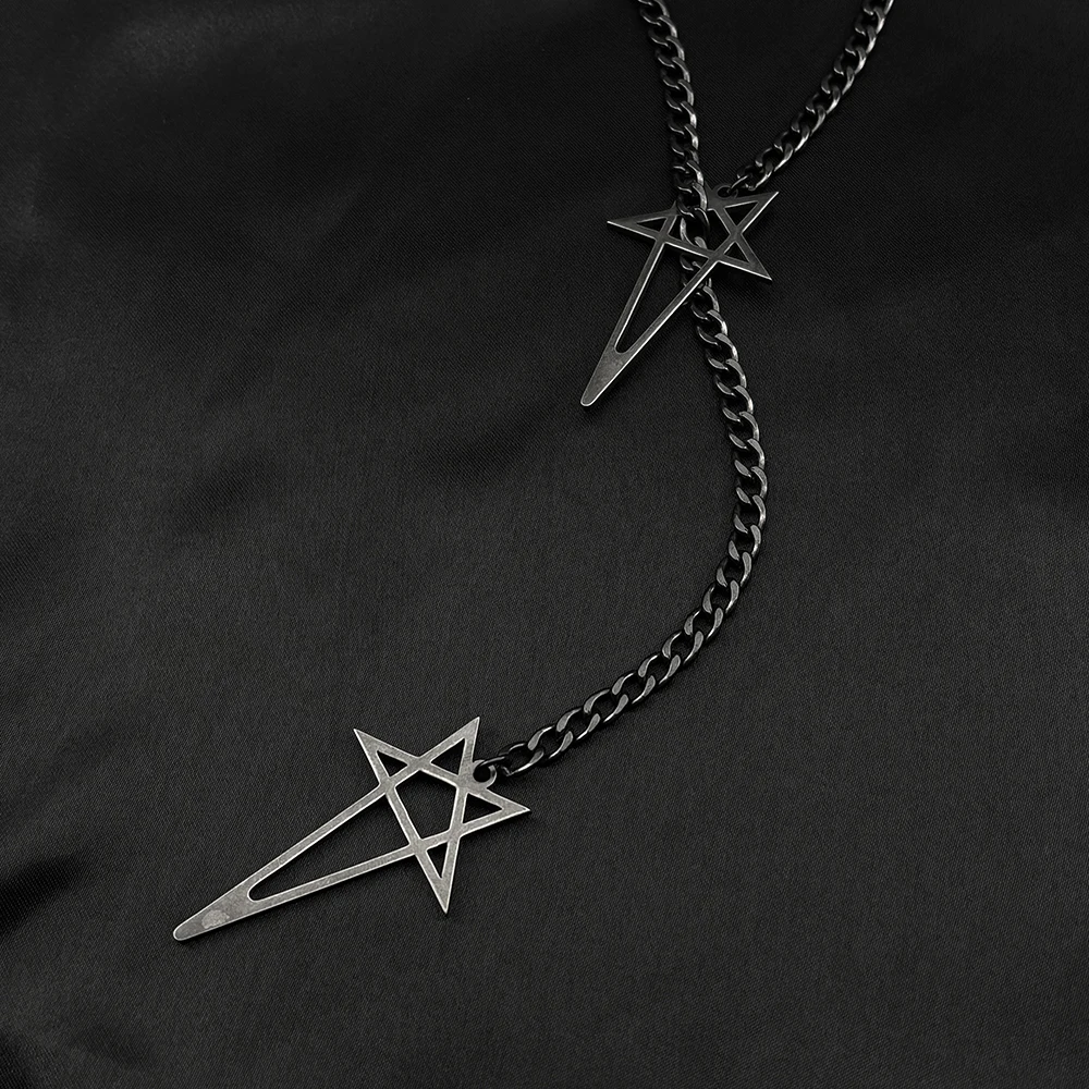 Hiphop Invertierte Pentagramm Kette Frauen Männer Edelstahl Schwarz Goth Y Form Party Lange Anhänger Toggle Halskette Schmuck Geschenk – Detail 6