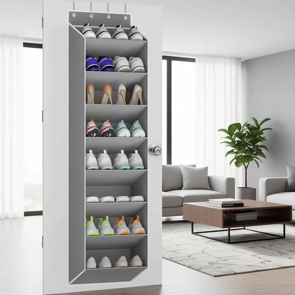 

2-Pack Gray Hanging Shoe Organizer for 16-24 Pairs, Ideal for Shoes, Sneakers, and Boots on Closet Doors