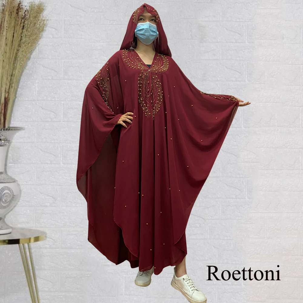 Chiffon Dubai Turkey Islam Abaya Lady\'s Gorgeous Diamonds Hooded  Kaftan Dress Arabic Women\'s Dance Cloth Muslim OutWear  Noble