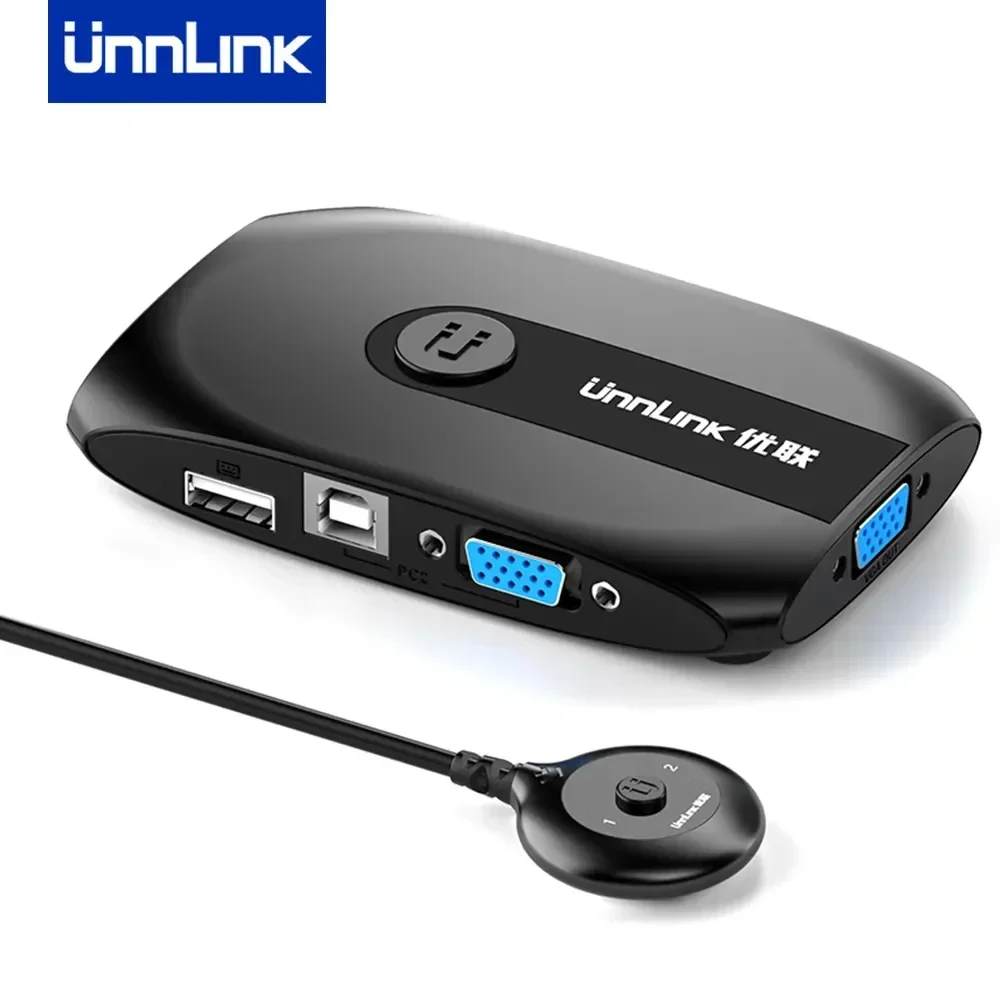 Unnlink 2 x1 VGA KVM Switch 1080P Switcher con Extender 2 Computer Laptop Share 1 Monitor 3 USB 2.0 Mouse tastiera stampante Udisk