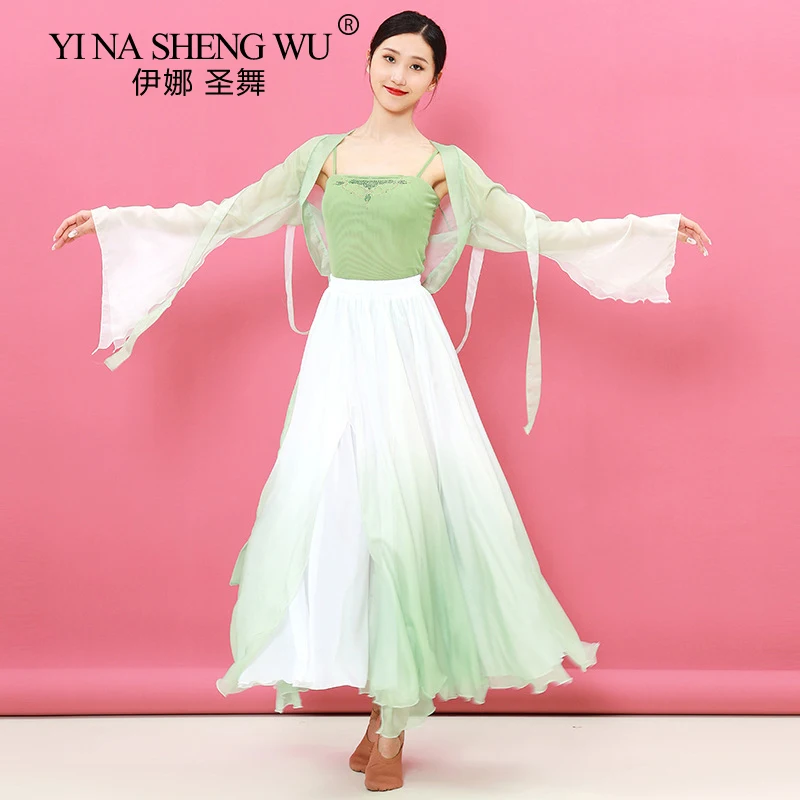 3-piece Dance Clothes Classical Dance Gauze Clothes Performance Clothes Women's Elegant Gradient Split Skirt Practice Clothes