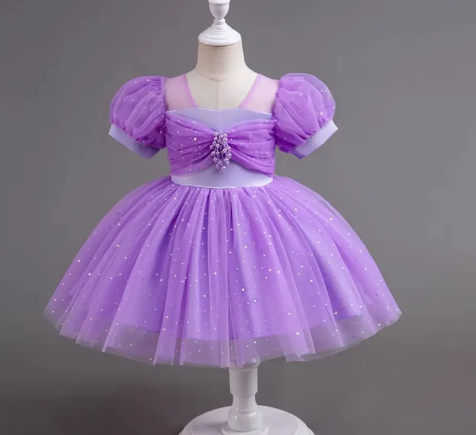 Girl Clothes Girls' Princess Dress for Elegant Party Girls Prom Dresses Tulle BlingBling Gown White Purple Children Clothing 3