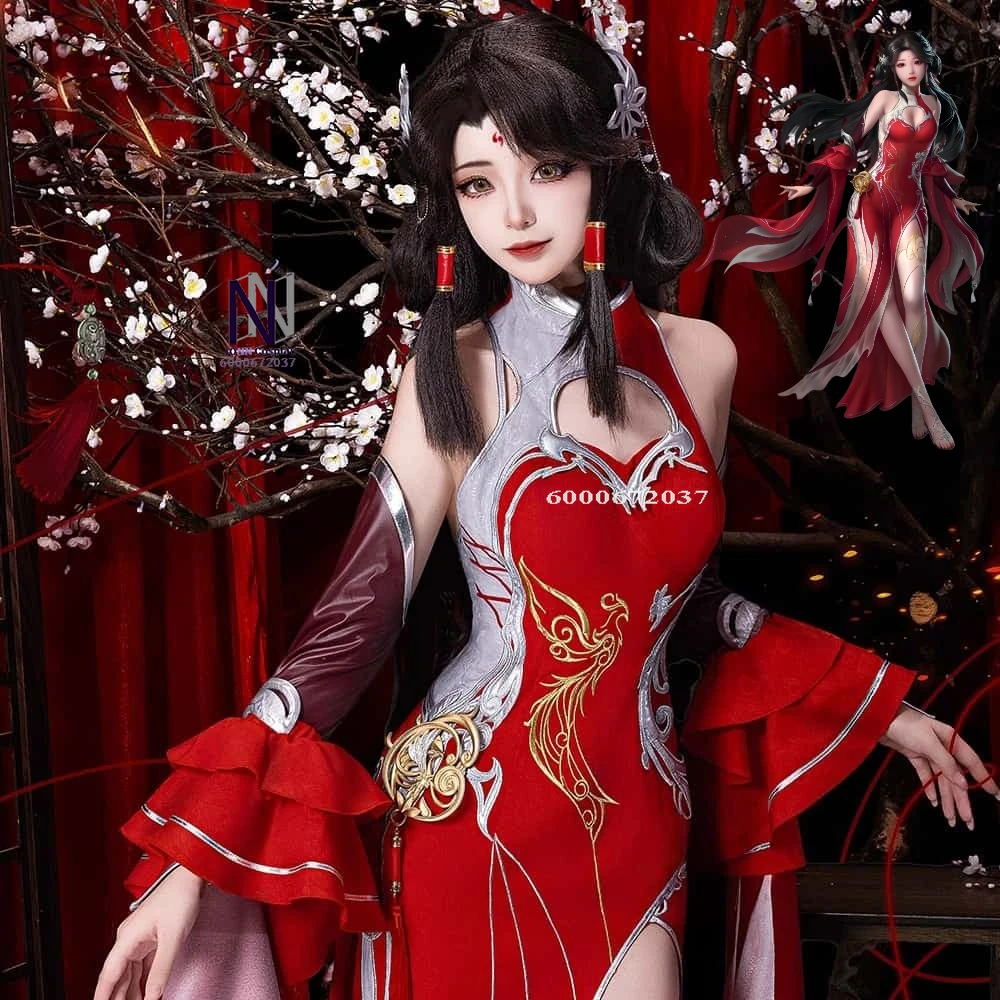 

Game Perfect World Cosplay Costume Anime Huoling'er Role Playing High-quality Sexy Red Cheongsam Wig for Women Adult Comic Con