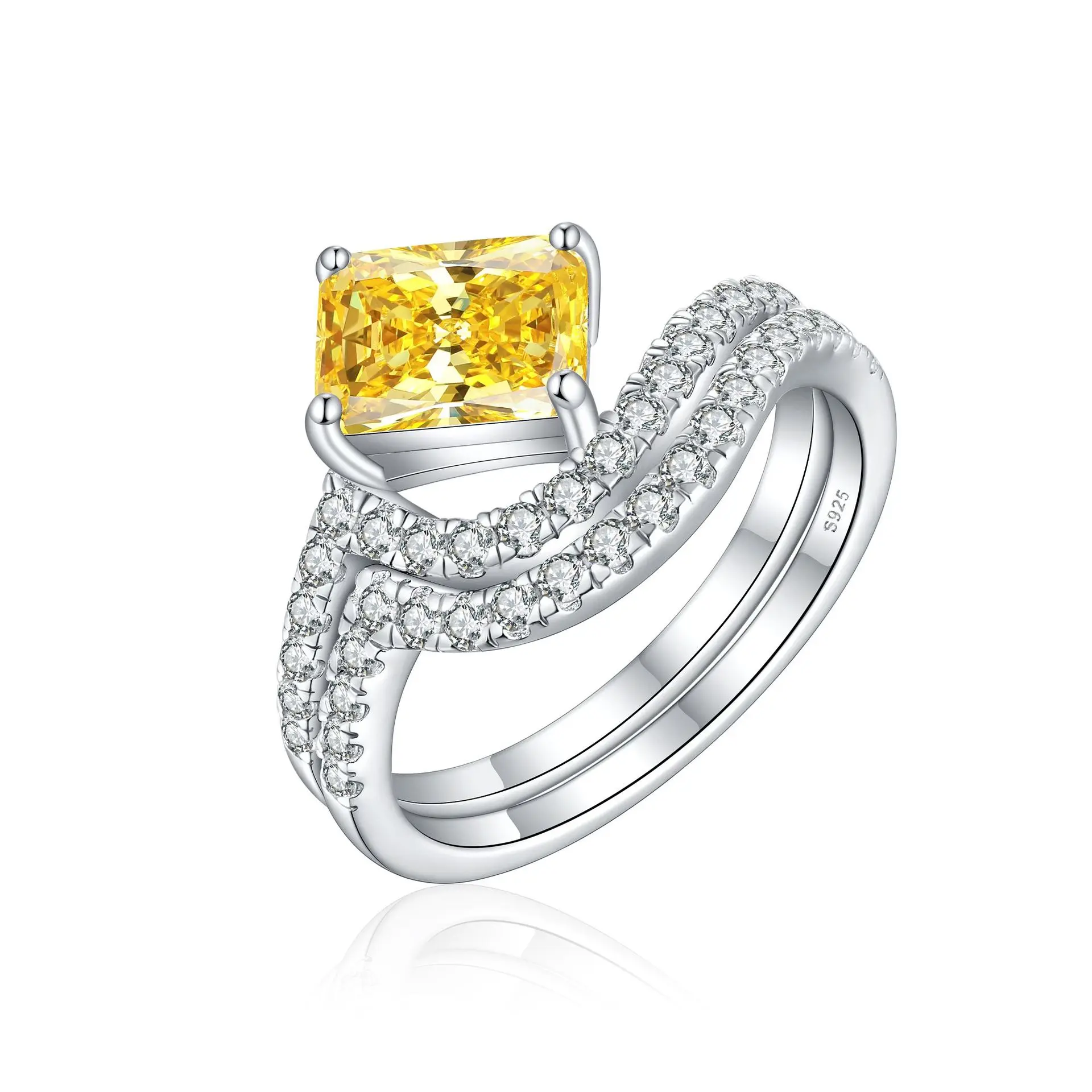Hot selling 6 * 8 Ruby Ring, Redion High Carbon Diamond Color Treasure Ring Set, 100% S925 Pure Silver Set, Wedding Jewelry