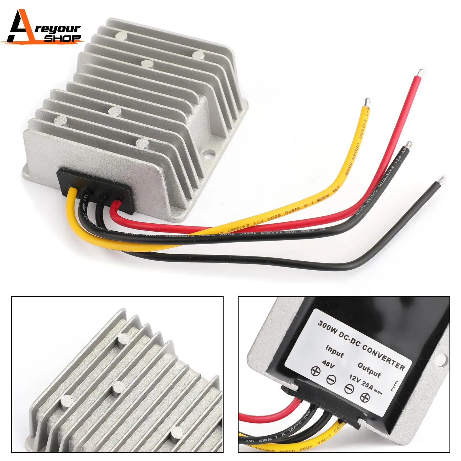 Areyourshop WaterProof 36V/48V to 12V 25A 300W Step Down DC/DC Power Converter Regulator