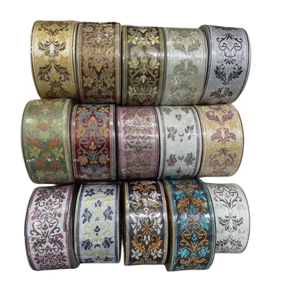 5Yards/Lots Woven Jacquard Ribbon 6cm Flowers Geometric Pattern  For Clothing Straps Accessory IS-3296