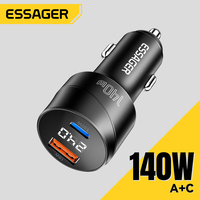 Essager 140W Car Charger PD 3.1 Fast Charging QC3.0 Quick Charge for MacBook Pro iPhone 16Pro USB Type C Digital Display charger