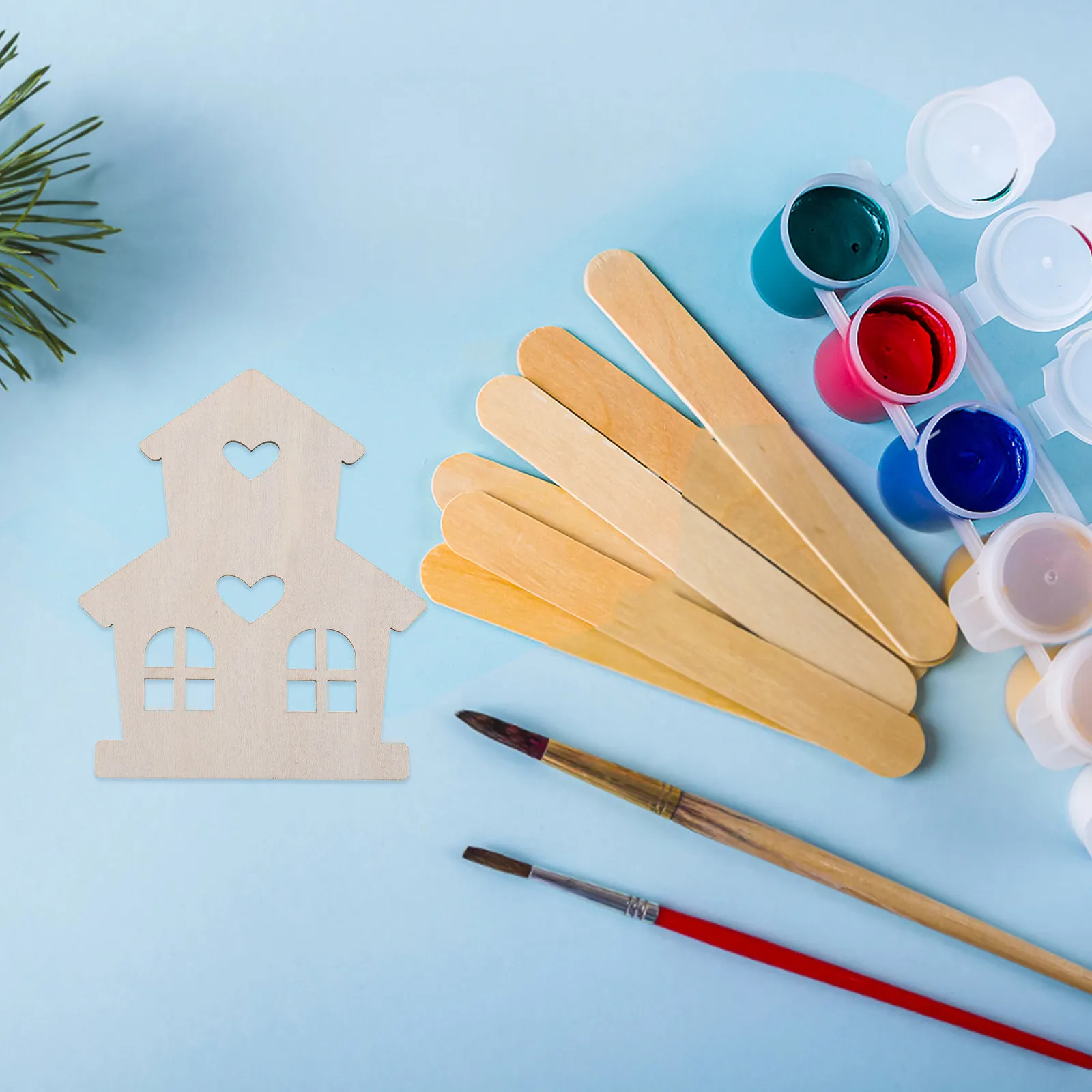 

45Pcs Wooden Craft Houses Mini Unfinished Wood House Slices Hanging Ornaments for Valentine's Day Easter Party Decorations DIY