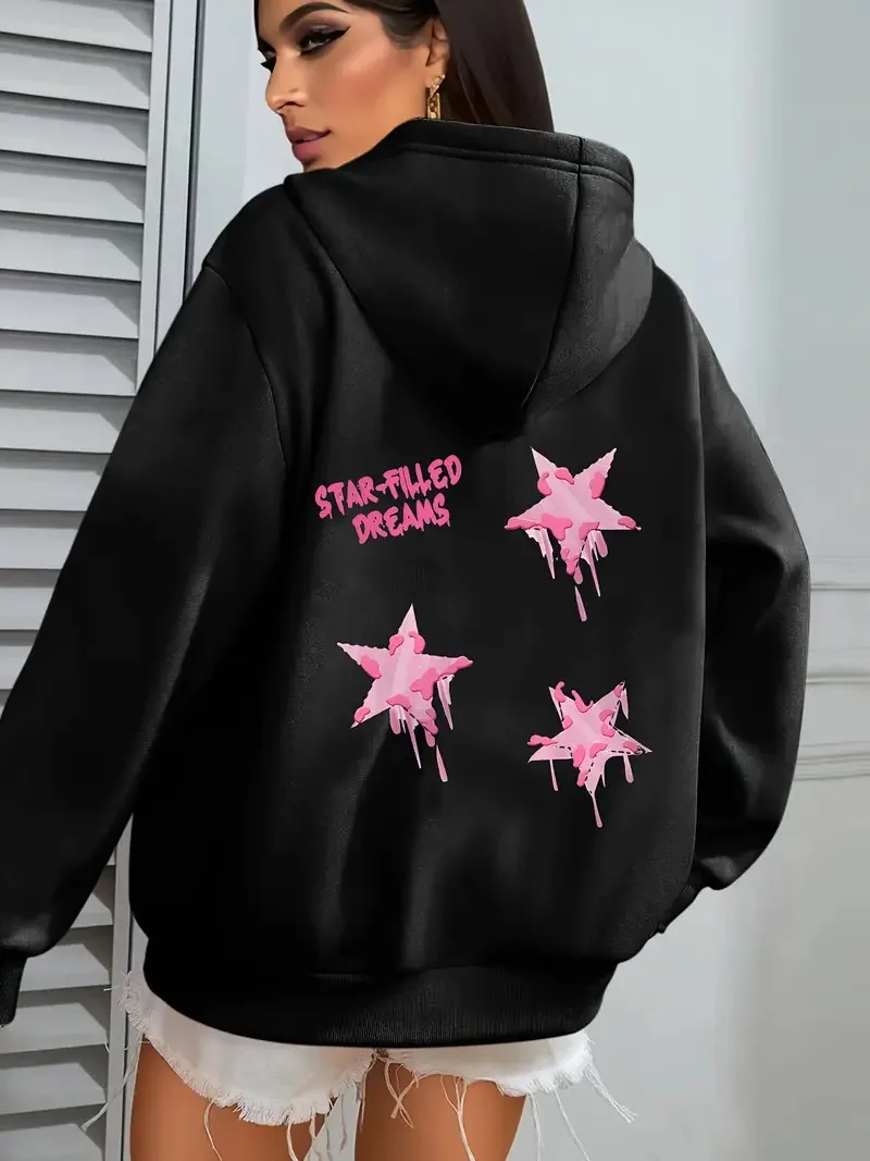

Pink Stars, Graphic Printing, Autumn and Winter Pure Cotton Men's and Women's Hoodies, Outdoor Street Sports Training, Brand