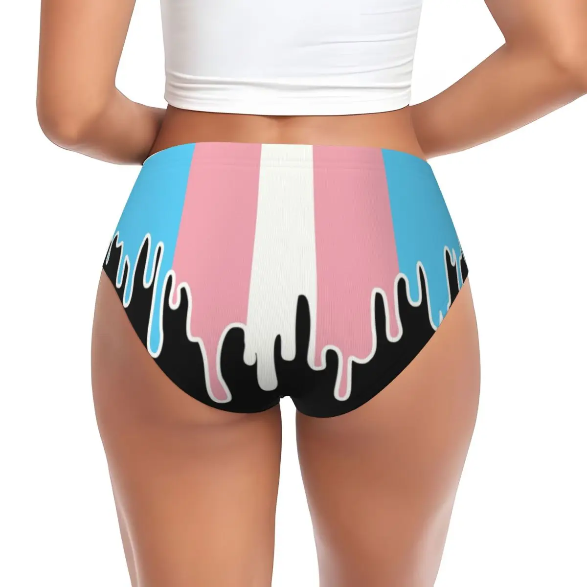 Custom Women Trans Pride Flag Drip Brief Panties Female Comfort Transgender LGBT Underwear Underpants
