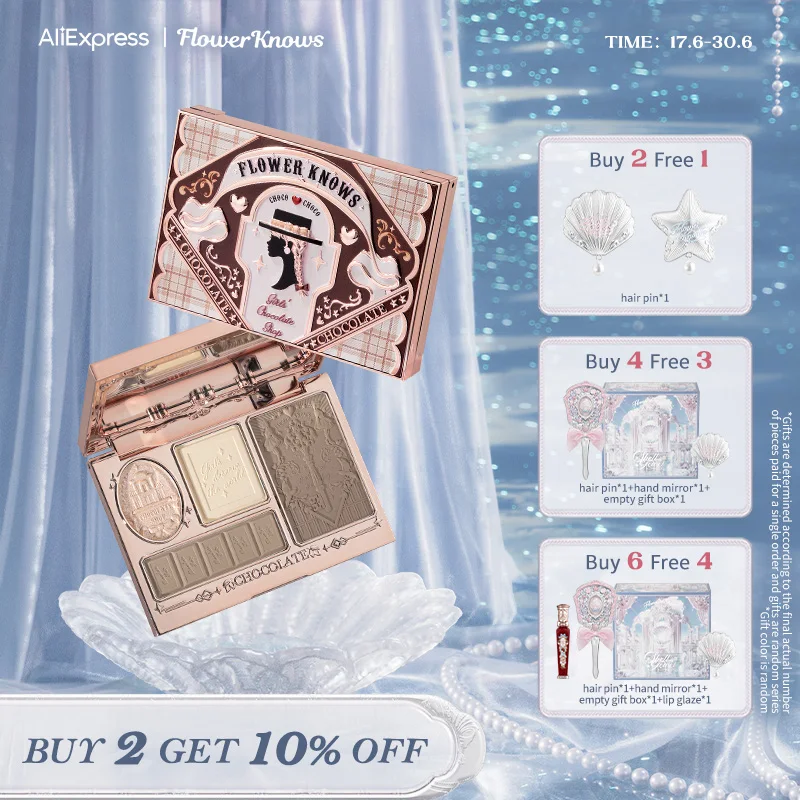 

Flower Knows Chocolate Wonder-Shop Highlighter & Contour 4-color Makeup 3D Bronzer Matte Contour Powder