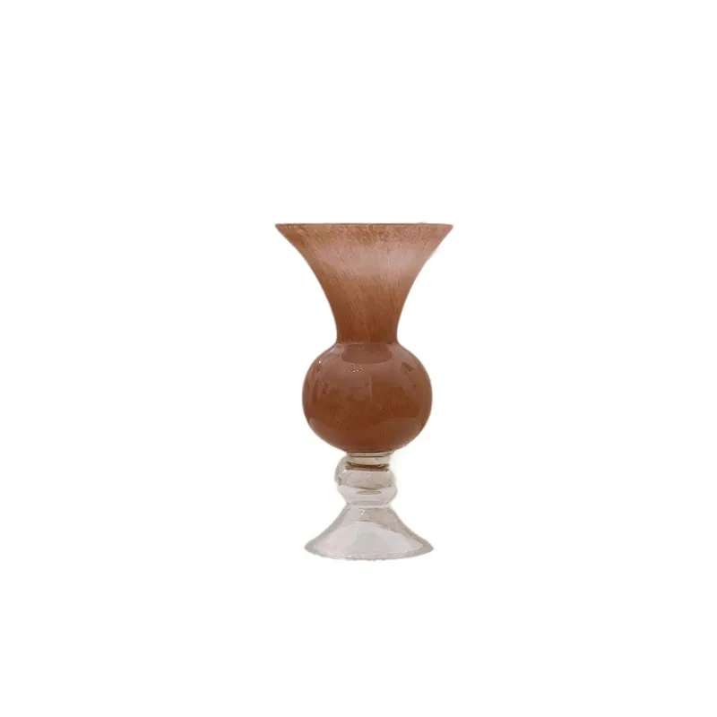 

Glazed vase, tall foot round belly long neck flower ware, French retro vase ornament