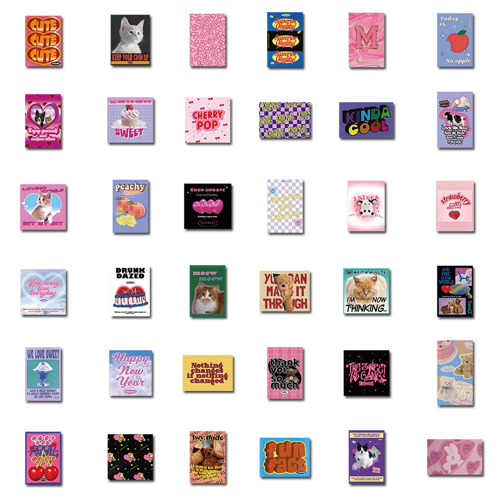 50Pcs Vintage Pink Y2K Charm Stickers 2000s Aesthetic for Laptop Guitar Car Phone Graffiti Sticker Waterproof Toys Hobbies