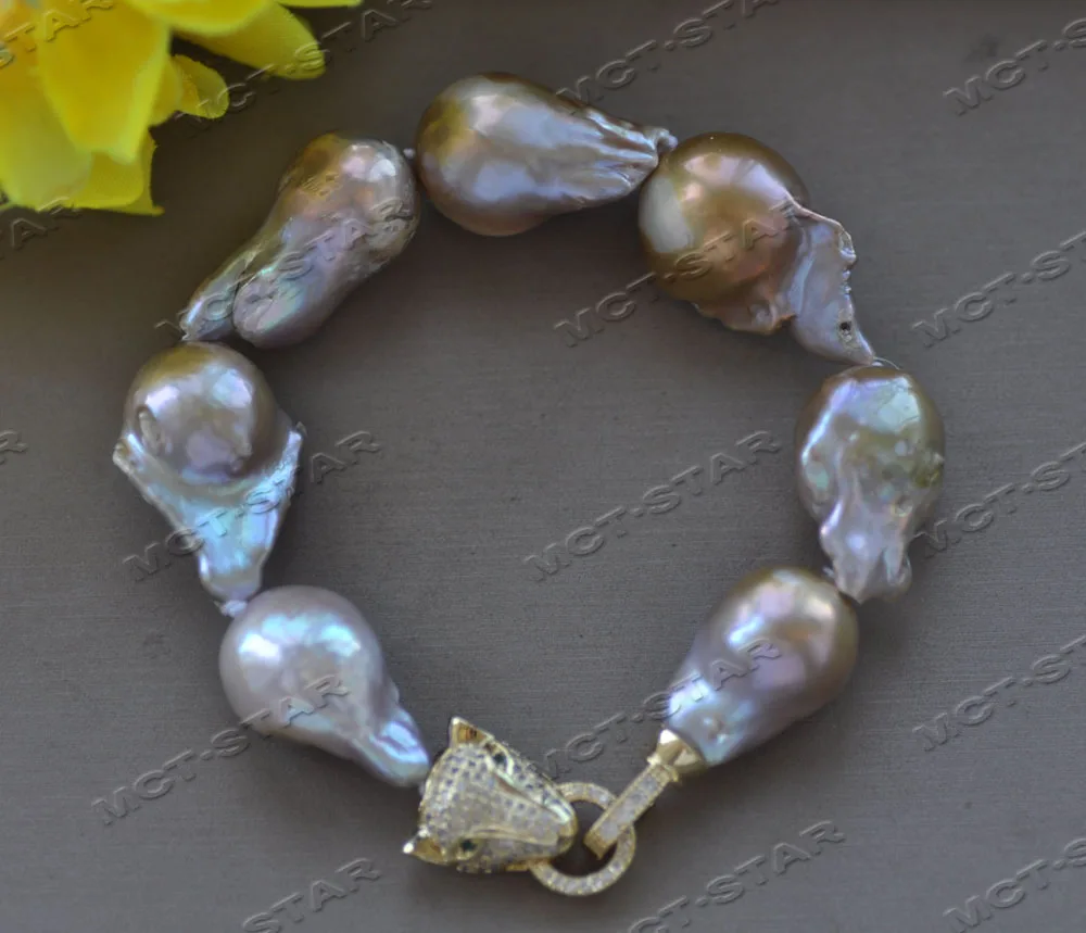 

Z12278 8" 24mm Lavender Baroque Drop Keshi Reborn Pearl Bracelet CZ