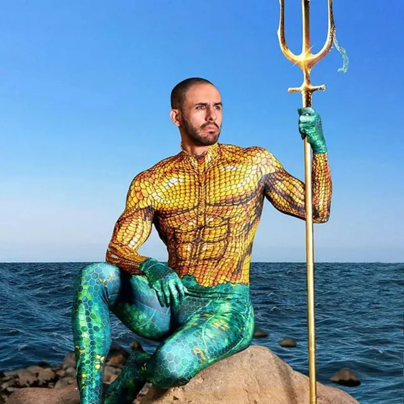 Een nestje beren Halloween Aquaman Cosplay Kostuum Superheld Arthur Curry Orin Zentai Bodysuit Pak Jumpsuits Volwassen 2025 Nieuwe