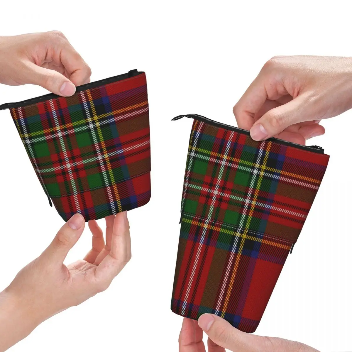 Koninklijke Stewart Tartan Pen Box Student School Rits Pen Tas Kind Briefpapier Tas Pencase Verticale Intrekbare Etui