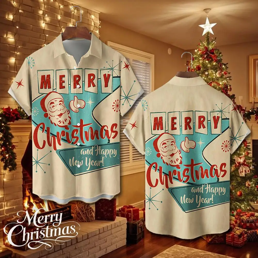

Santa Claus 3D Print Shirt Christmas Street Fashion Personality Short Sleeve Tops Men And Women Party Casual Lapel Button Shirts