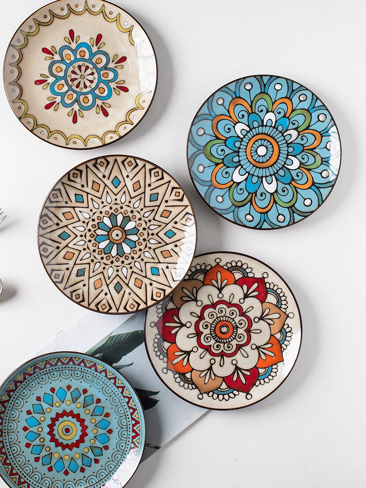 

Vintage Hand Painted Ceramic Dinner Plates for Food Decorative Serving Dishes Kitchen Tableware 6 Inch 8.5 Round Plate Tray