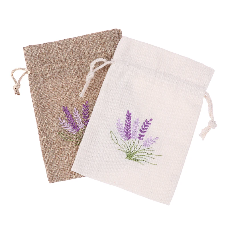 1Pc Pouches Dry Flower Aroma Bags Embroidery Lavender Pouches Cotton Jute Seeds Bags Aromatherapy Bag