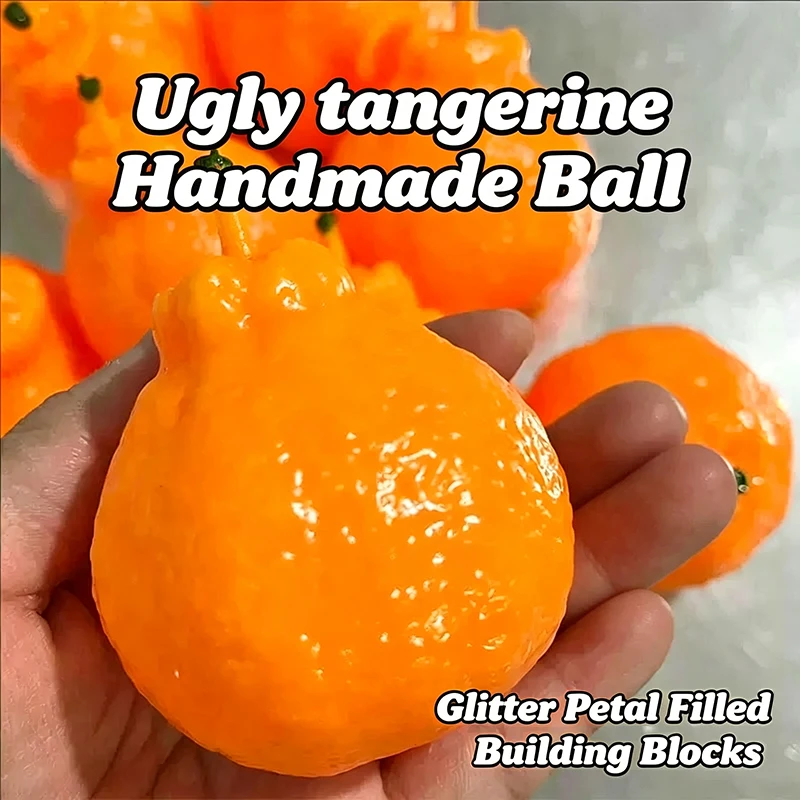 Ugly tangerine Crunchy Squishy Squeeze Toy Round Blocks Filled Stress Relief Fidget Toy Decompression Relax Toy Gift for Adults