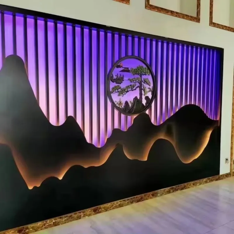 Mountain Pattern Interior Wall Room Divider Metal Partitions with Light
