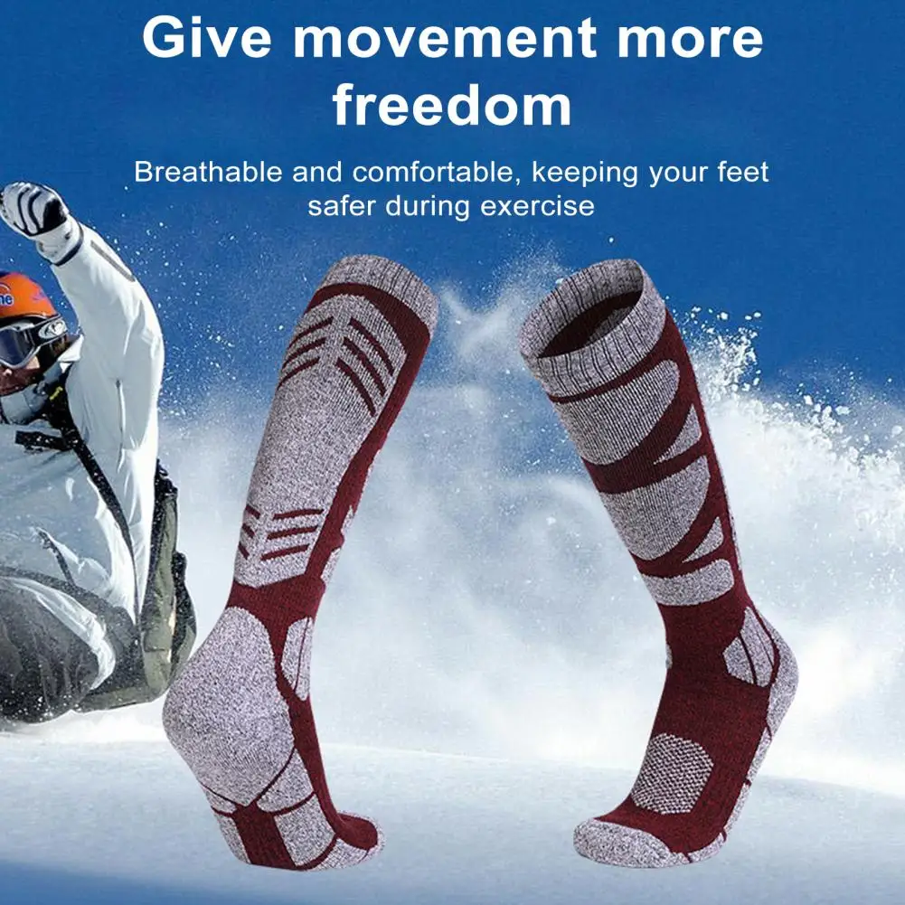 1 Pair Thermal Knee-high Warm Socks Breathable Wear Resistant Moisture Wicking Non-Slip Cuff Thick Unisex Ski Socks