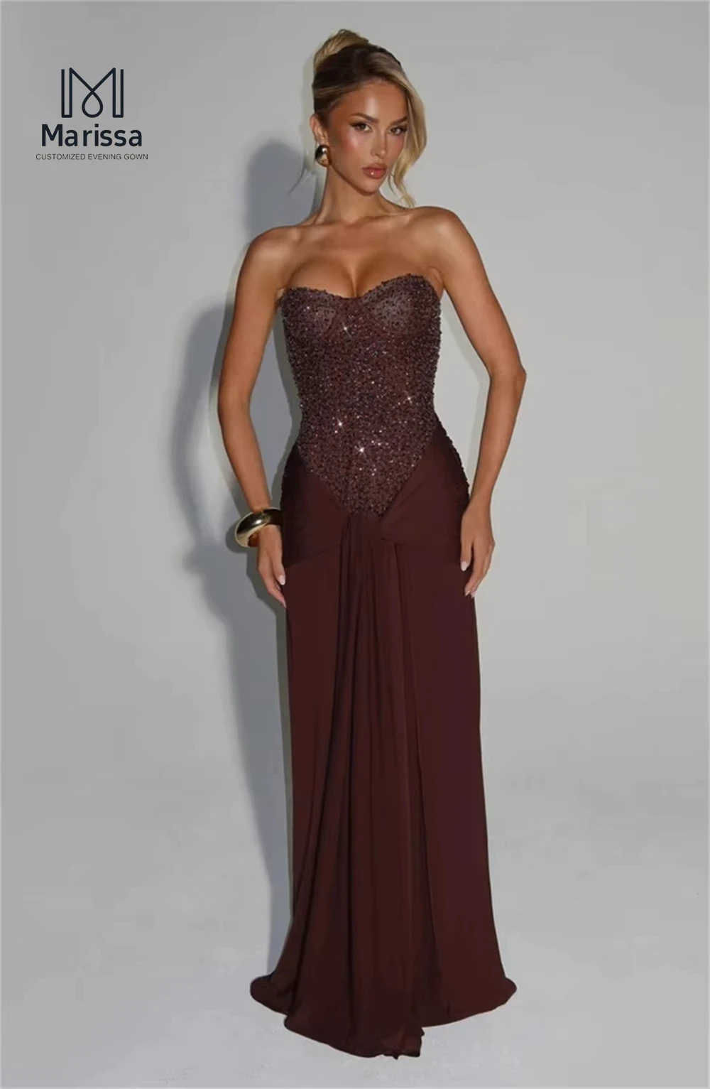 Marissa-vestidos largos de baile con cola de pez, vestidos de noche con cinta, vestido de fiesta de boda, vestidos con hombros descubiertos hechos a medida para eventos especiales