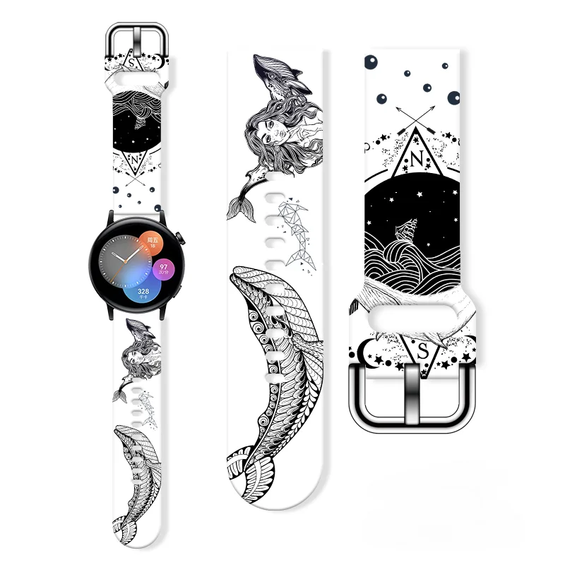 

20mm Dolphin Printed Strap for Samsung Galaxy Watch 6/5 40mm 44mm 6Classic 47mm Band Replaceable 22mm Bracelet for 5Pro 45mm