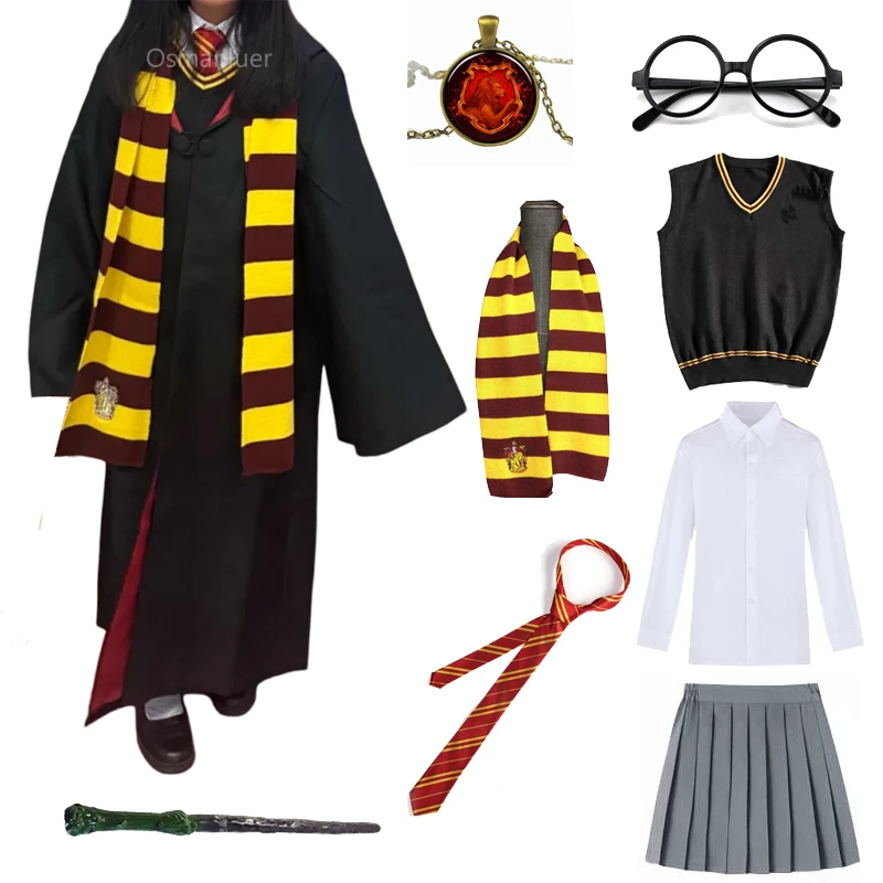 Women Girls Witch Wizard Robe Cloak Sweater Scarf Cosplay Kids Adult Hermin Magic School Costume