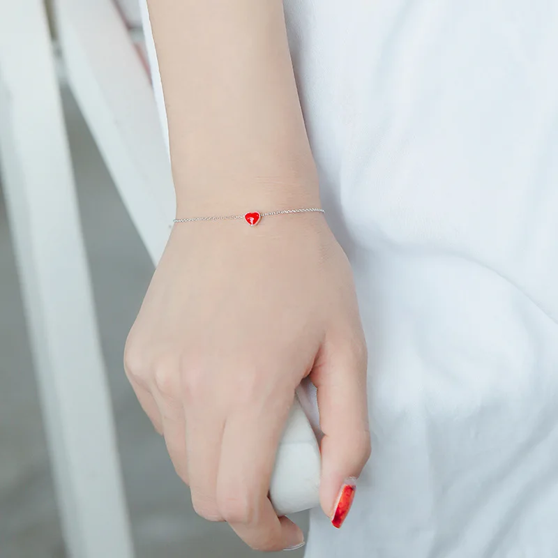 Nouveaux bijoux à la mode, beaux Bracelets en argent Sterling 925, en forme de cœur rouge, personnalité Simple, doux