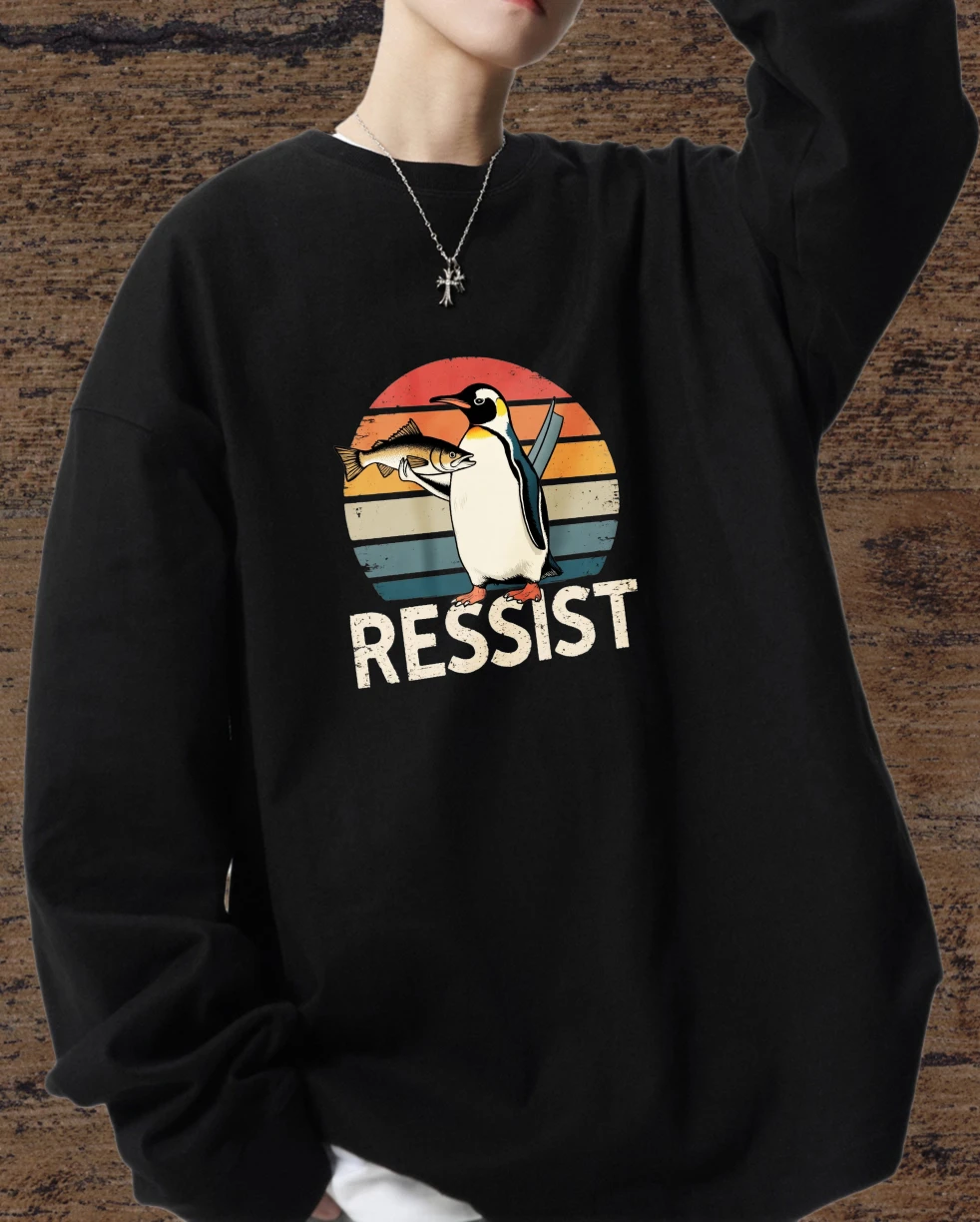 

Футболка для мужчин, осенняя футболка в стиле аниме Harajuku с длинным рукавом и рисунком, футболка в стиле Харадзюку с пингвином и закатом, футболка с принтом, эстетичная одежда