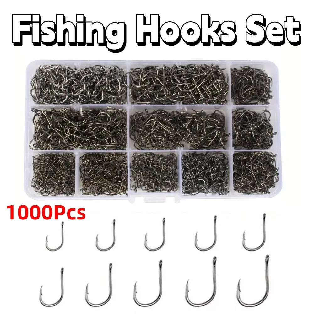 1000 pçs conjunto de ganchos de pesca de aço carbono tamanho 3-12 único gancho de pesca ganchos fixos ferramentas de pesca engrenagem de pesca ganchos de pesca farpados