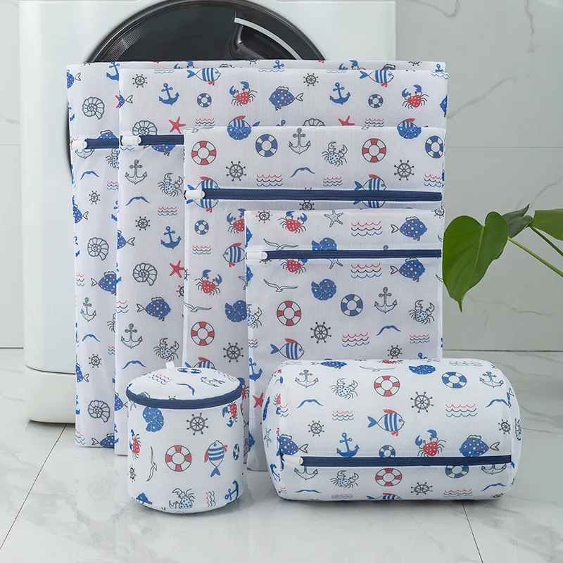 Sailing Pattern Laundry Bag For Washing Machine Protecing Clothes Bras Exquisite Printing Home Classified Washing Bags