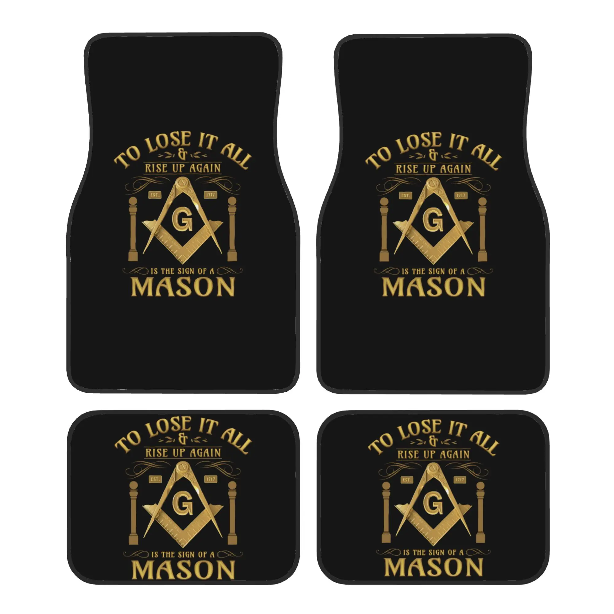 4PCS Crystal Velvet Car Floor Mats Sign Of A Mason Masonic Freemason Anti Slip Car Universal Auto Front And Rear Foot Mats