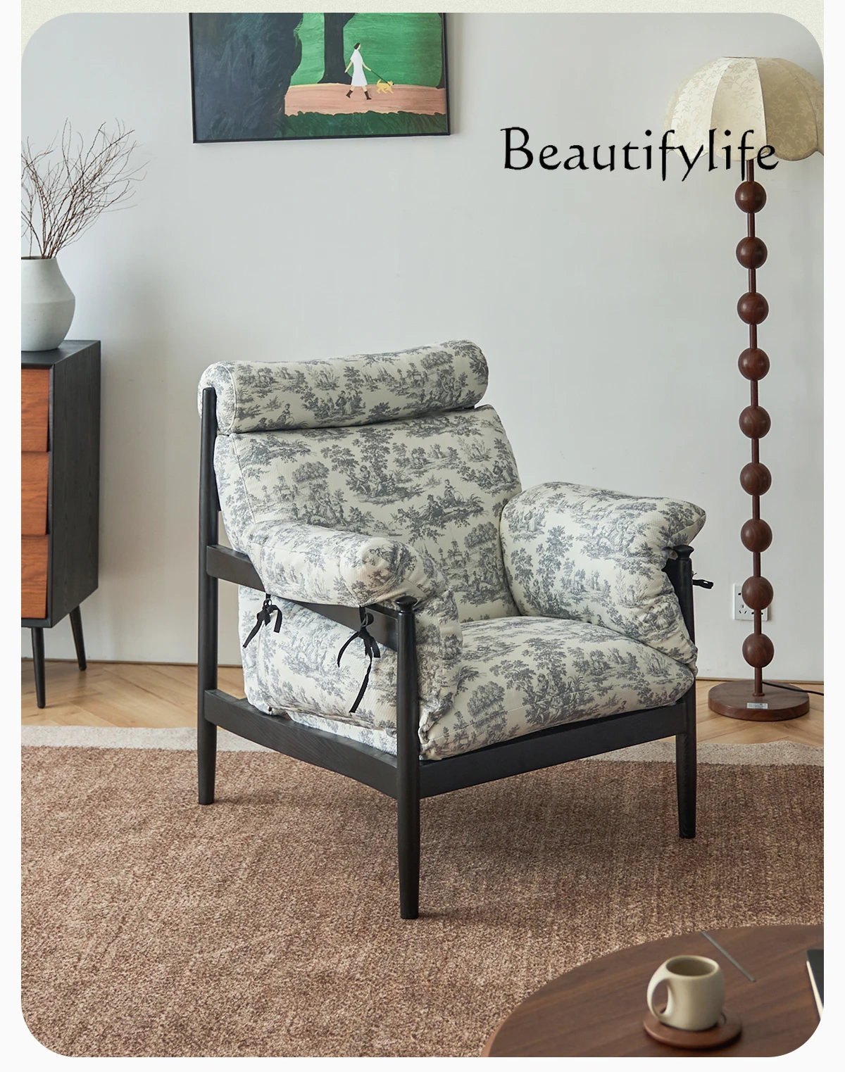 Medieval Magnolia Leisure Chair French Retro Design Home Living Room Ash Wood High Backrest Single Sofa Chair