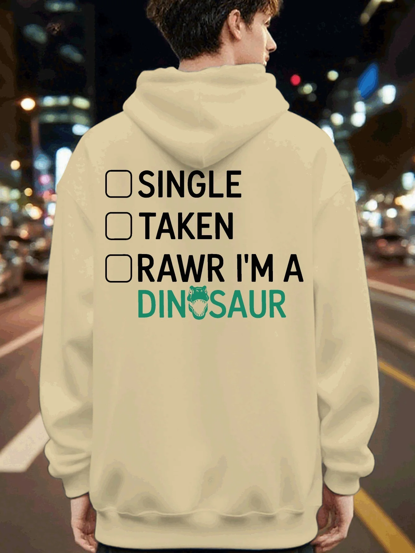 Men Back Print Hoodie Single Taken Rawr I'm A Dinosaur Funny Checklist Graphic Pullover Hoody Humor Sweatshirt Streetwear