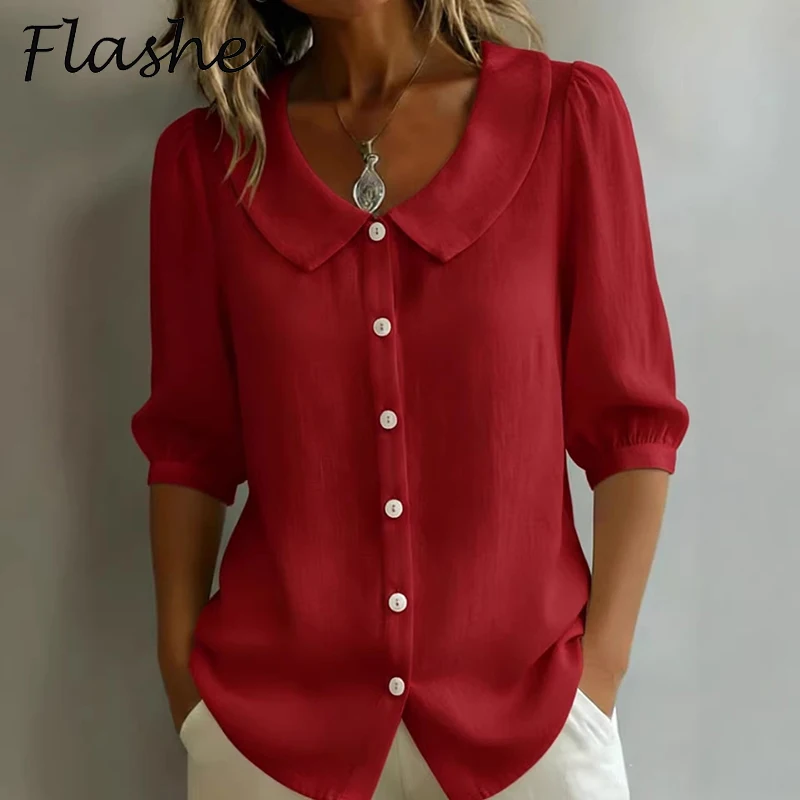 

Летняя свободная рубашка для женщин, повседневная блузка на пуговицах из хлопка и льна, тонкий кардиган с коротким рукавом